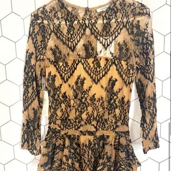 GANNI Larkin Peplum Black Lace Cocktail Dress NEW WITH TAGS SIZE XS - Picture 6 of 7